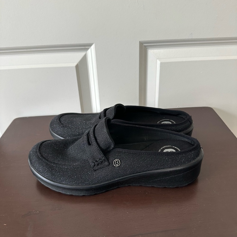 BZees Womens Black Sparkle Georgia Slip-On Loafer Size 9.5